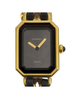 Chanel Premier S Gold Plated Leather Black Quartz Analog Display Dial Watch
